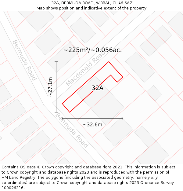 32A, BERMUDA ROAD, WIRRAL, CH46 6AZ: Plot and title map