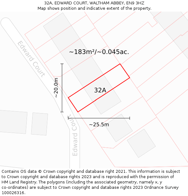 32A, EDWARD COURT, WALTHAM ABBEY, EN9 3HZ: Plot and title map