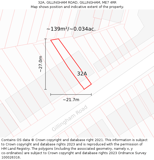 32A, GILLINGHAM ROAD, GILLINGHAM, ME7 4RR: Plot and title map