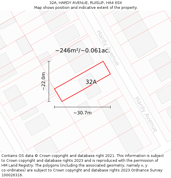 32A, HARDY AVENUE, RUISLIP, HA4 6SX: Plot and title map