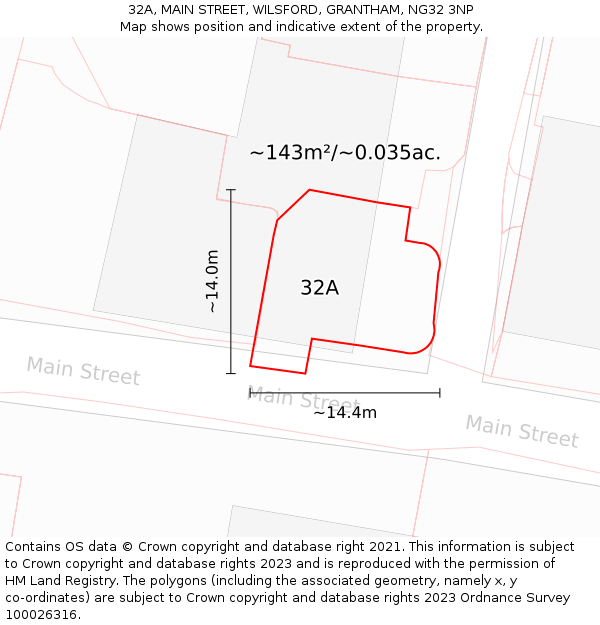32A, MAIN STREET, WILSFORD, GRANTHAM, NG32 3NP: Plot and title map