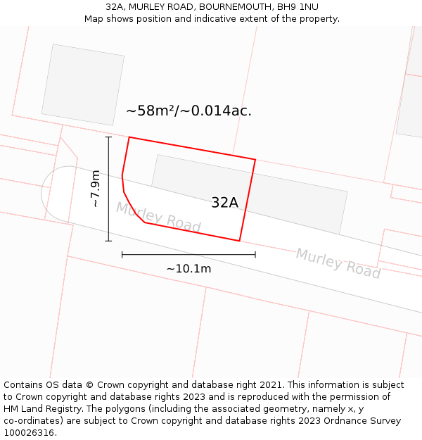 32A, MURLEY ROAD, BOURNEMOUTH, BH9 1NU: Plot and title map