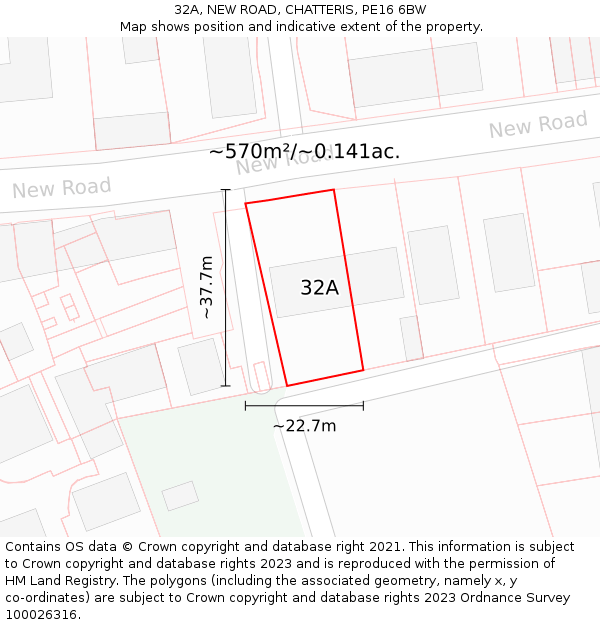 32A, NEW ROAD, CHATTERIS, PE16 6BW: Plot and title map