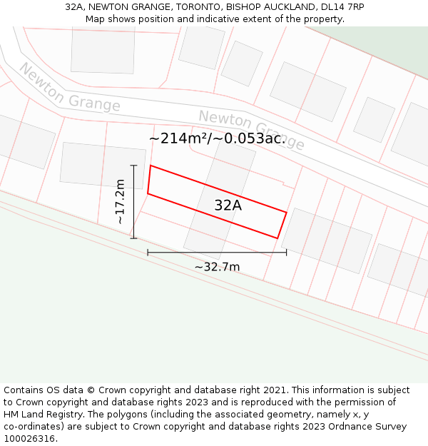 32A, NEWTON GRANGE, TORONTO, BISHOP AUCKLAND, DL14 7RP: Plot and title map