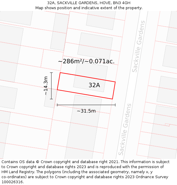 32A, SACKVILLE GARDENS, HOVE, BN3 4GH: Plot and title map