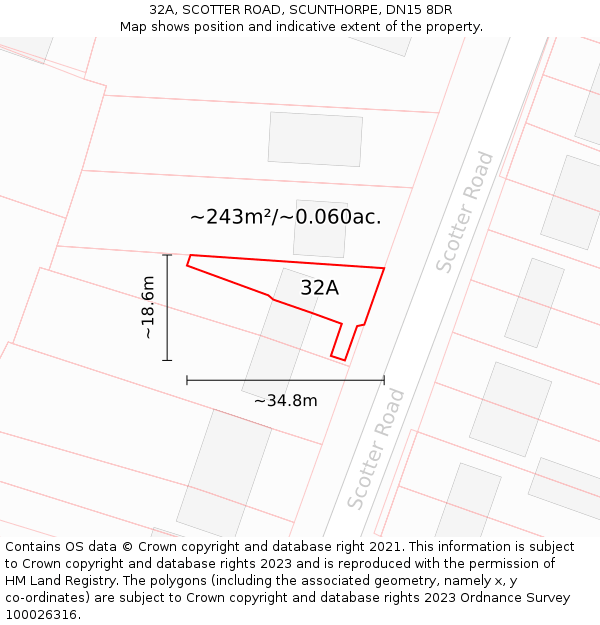 32A, SCOTTER ROAD, SCUNTHORPE, DN15 8DR: Plot and title map