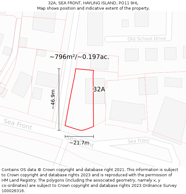 32A, SEA FRONT, HAYLING ISLAND, PO11 9HL: Plot and title map