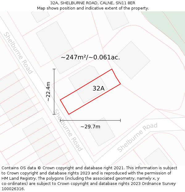 32A, SHELBURNE ROAD, CALNE, SN11 8ER: Plot and title map