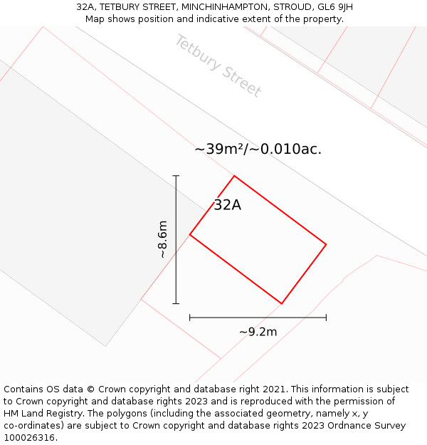 32A, TETBURY STREET, MINCHINHAMPTON, STROUD, GL6 9JH: Plot and title map