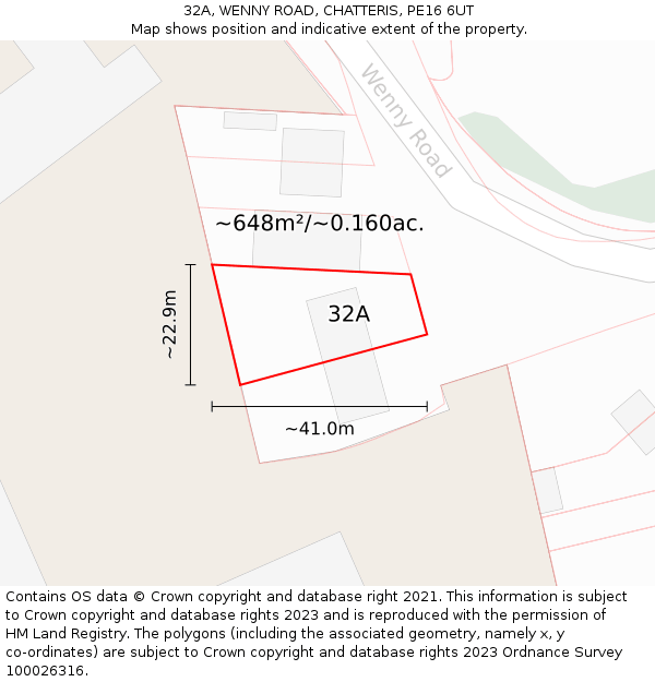 32A, WENNY ROAD, CHATTERIS, PE16 6UT: Plot and title map