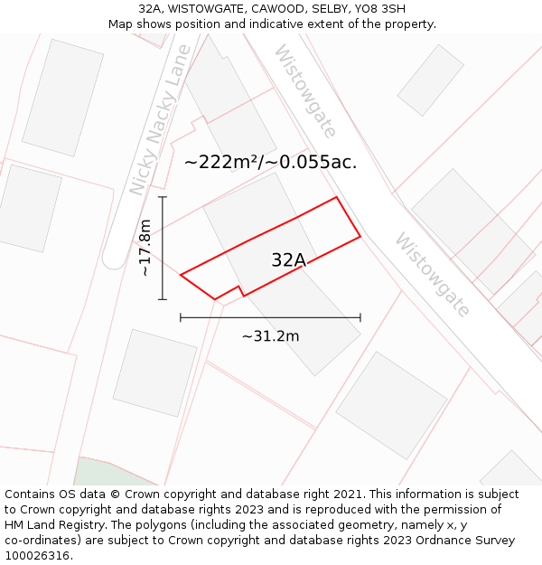 32A, WISTOWGATE, CAWOOD, SELBY, YO8 3SH: Plot and title map
