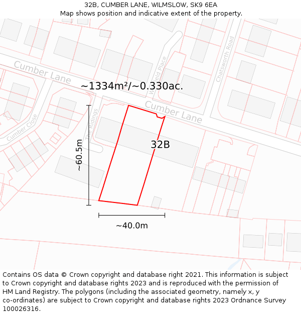 32B, CUMBER LANE, WILMSLOW, SK9 6EA: Plot and title map