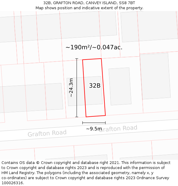 32B, GRAFTON ROAD, CANVEY ISLAND, SS8 7BT: Plot and title map