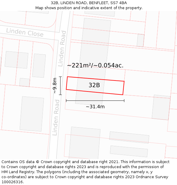 32B, LINDEN ROAD, BENFLEET, SS7 4BA: Plot and title map