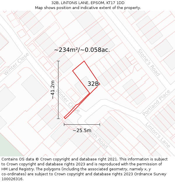 32B, LINTONS LANE, EPSOM, KT17 1DD: Plot and title map