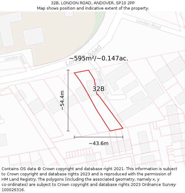 32B, LONDON ROAD, ANDOVER, SP10 2PP: Plot and title map
