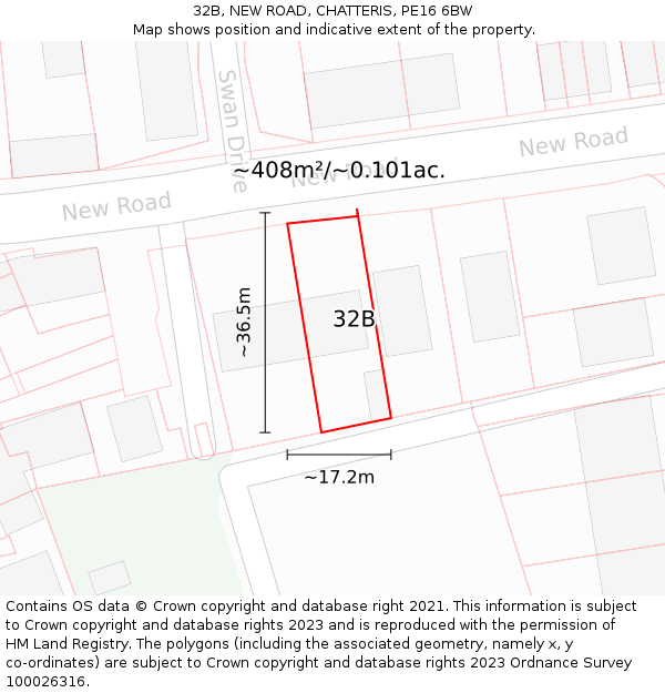 32B, NEW ROAD, CHATTERIS, PE16 6BW: Plot and title map