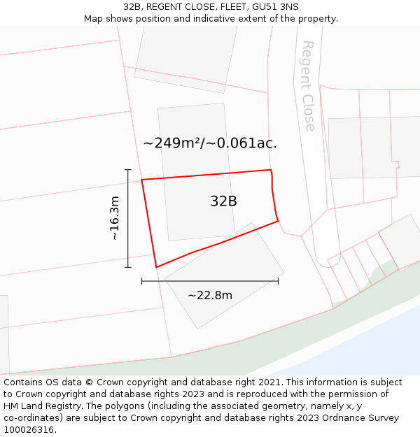 32B, REGENT CLOSE, FLEET, GU51 3NS: Plot and title map