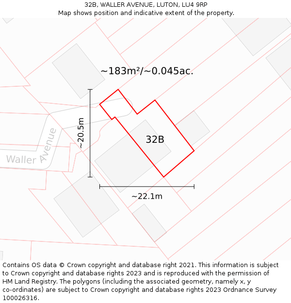 32B, WALLER AVENUE, LUTON, LU4 9RP: Plot and title map