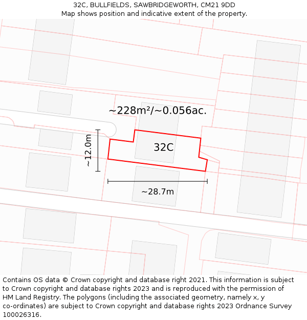 32C, BULLFIELDS, SAWBRIDGEWORTH, CM21 9DD: Plot and title map