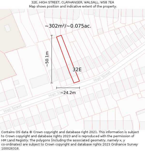 32E, HIGH STREET, CLAYHANGER, WALSALL, WS8 7EA: Plot and title map