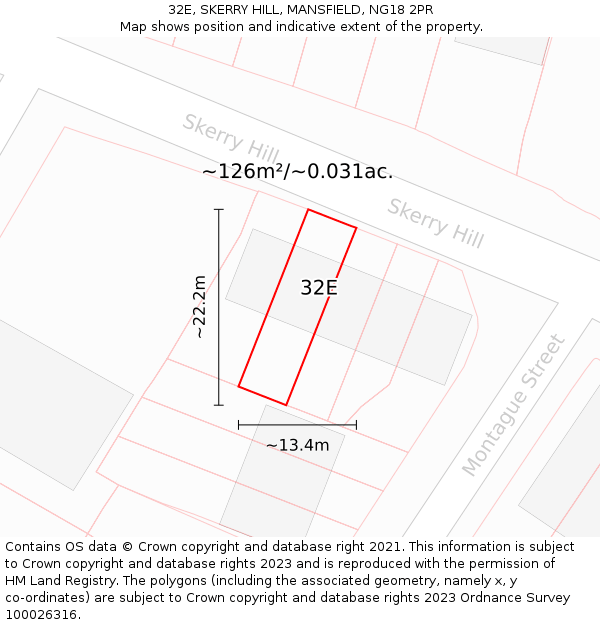 32E, SKERRY HILL, MANSFIELD, NG18 2PR: Plot and title map