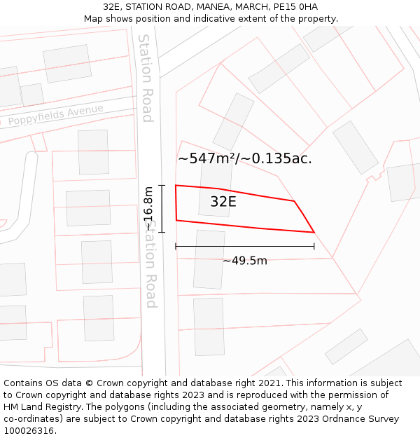 32E, STATION ROAD, MANEA, MARCH, PE15 0HA: Plot and title map