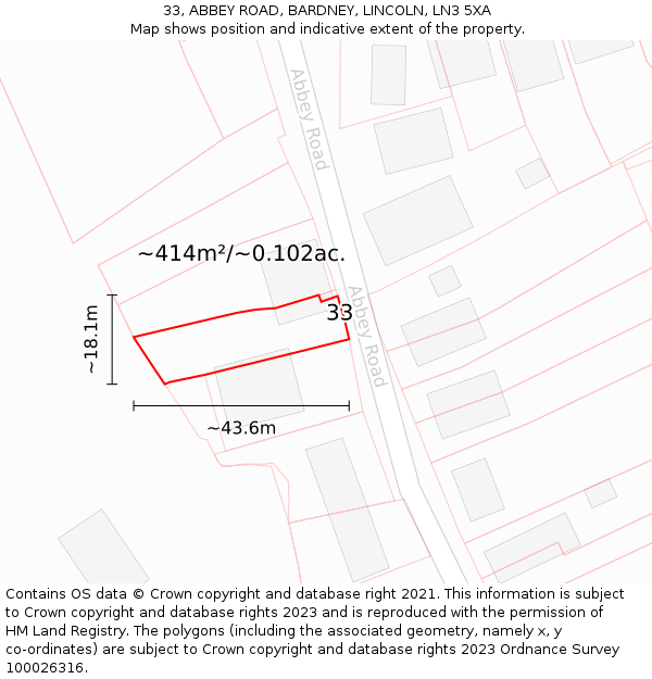 33, ABBEY ROAD, BARDNEY, LINCOLN, LN3 5XA: Plot and title map