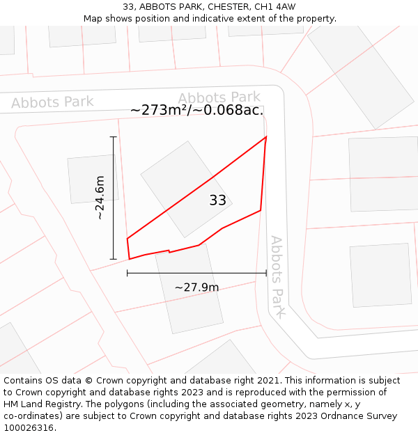 33, ABBOTS PARK, CHESTER, CH1 4AW: Plot and title map