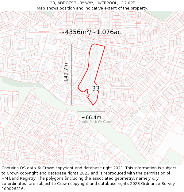 33, ABBOTSBURY WAY, LIVERPOOL, L12 0PF: Plot and title map