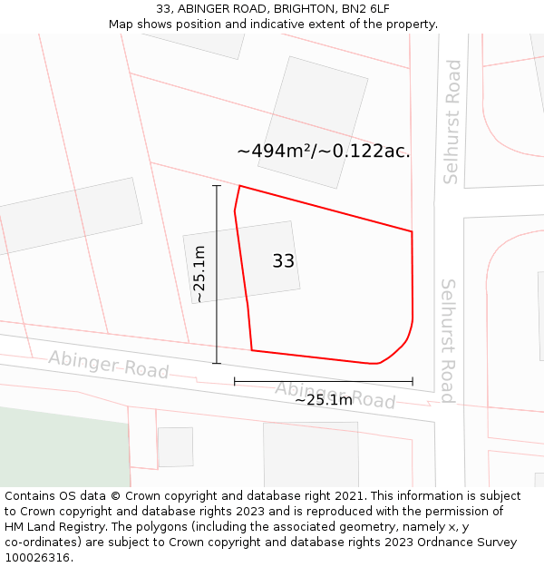 33, ABINGER ROAD, BRIGHTON, BN2 6LF: Plot and title map