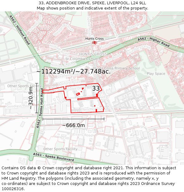 33, ADDENBROOKE DRIVE, SPEKE, LIVERPOOL, L24 9LL: Plot and title map