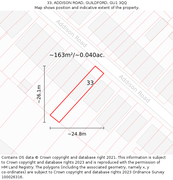 33, ADDISON ROAD, GUILDFORD, GU1 3QQ: Plot and title map