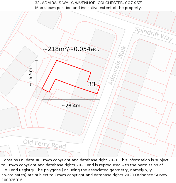 33, ADMIRALS WALK, WIVENHOE, COLCHESTER, CO7 9SZ: Plot and title map