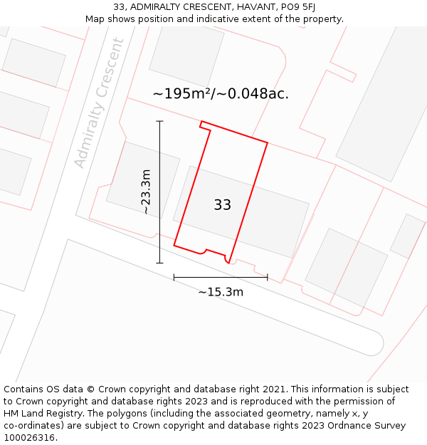 33, ADMIRALTY CRESCENT, HAVANT, PO9 5FJ: Plot and title map