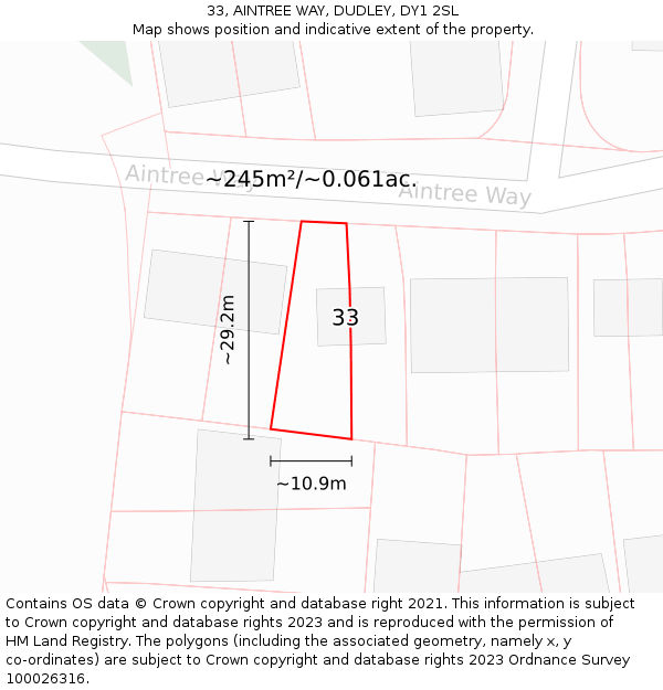 33, AINTREE WAY, DUDLEY, DY1 2SL: Plot and title map