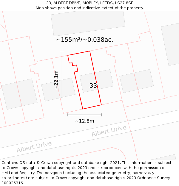 33, ALBERT DRIVE, MORLEY, LEEDS, LS27 8SE: Plot and title map