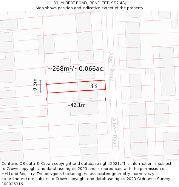 33, ALBERT ROAD, BENFLEET, SS7 4DJ: Plot and title map