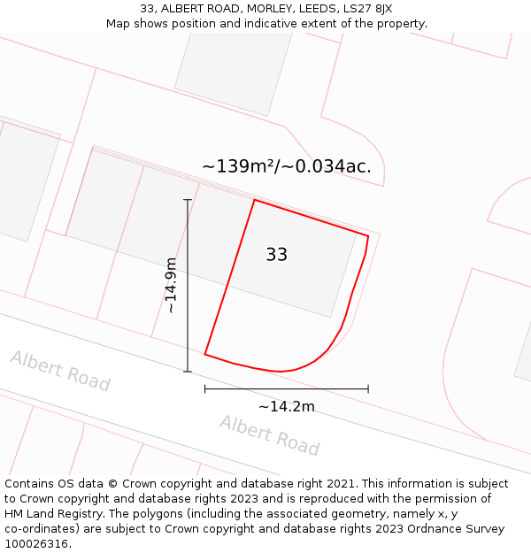 33, ALBERT ROAD, MORLEY, LEEDS, LS27 8JX: Plot and title map