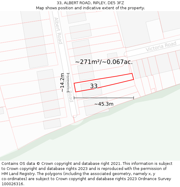 33, ALBERT ROAD, RIPLEY, DE5 3FZ: Plot and title map