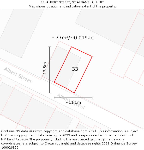33, ALBERT STREET, ST ALBANS, AL1 1RT: Plot and title map