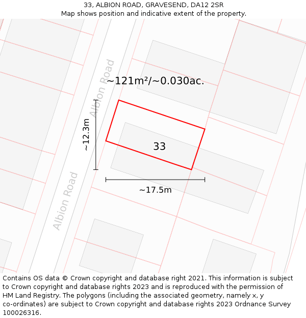 33, ALBION ROAD, GRAVESEND, DA12 2SR: Plot and title map
