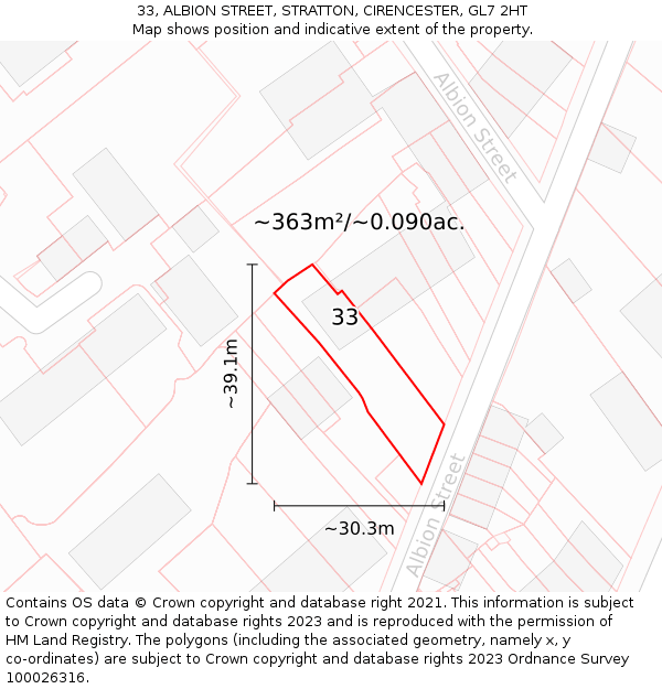 33, ALBION STREET, STRATTON, CIRENCESTER, GL7 2HT: Plot and title map