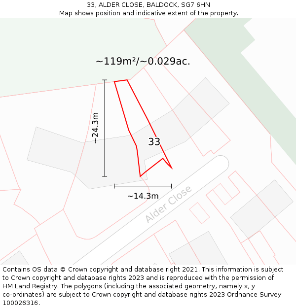 33, ALDER CLOSE, BALDOCK, SG7 6HN: Plot and title map