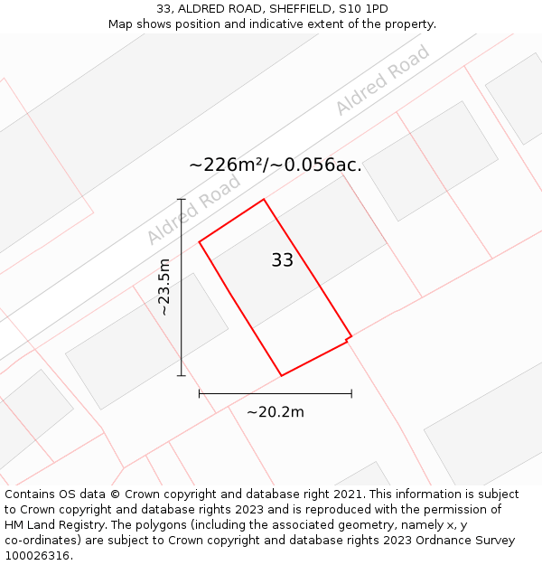 33, ALDRED ROAD, SHEFFIELD, S10 1PD: Plot and title map