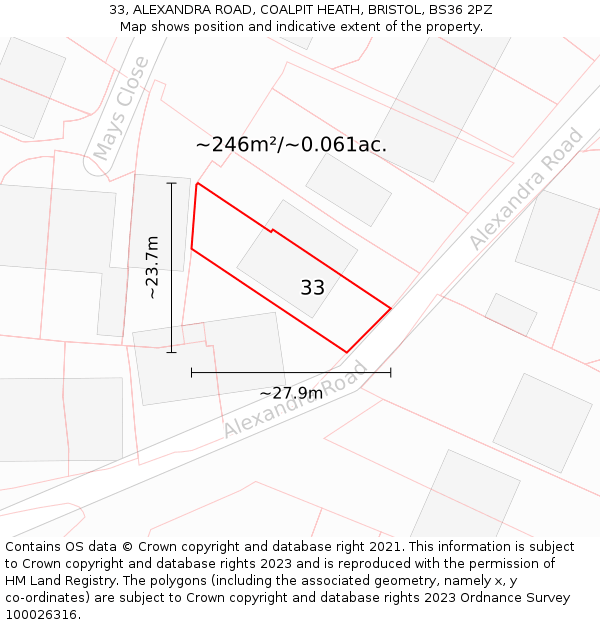 33, ALEXANDRA ROAD, COALPIT HEATH, BRISTOL, BS36 2PZ: Plot and title map