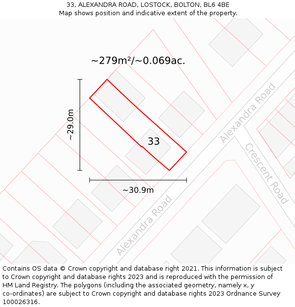 33, ALEXANDRA ROAD, LOSTOCK, BOLTON, BL6 4BE: Plot and title map