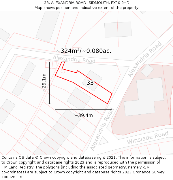 33, ALEXANDRIA ROAD, SIDMOUTH, EX10 9HD: Plot and title map