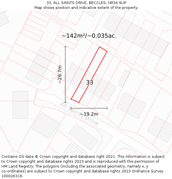 33, ALL SAINTS DRIVE, BECCLES, NR34 9UP: Plot and title map