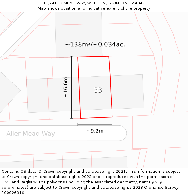 33, ALLER MEAD WAY, WILLITON, TAUNTON, TA4 4RE: Plot and title map
